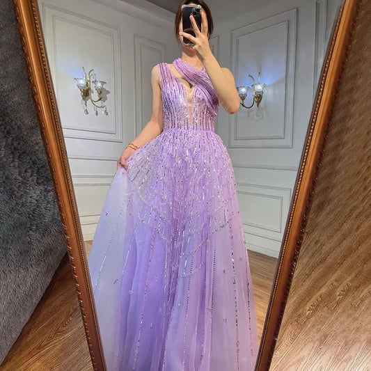 Luxury Beaded Lilac Evening Dresses for Women Wedding Party LA71778 - SERENE HILL