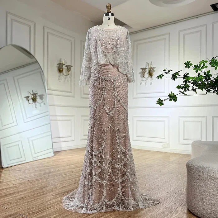 Luxury Beaded Nude Two Pieces Evening Dress LA72462 - SERENE HILL