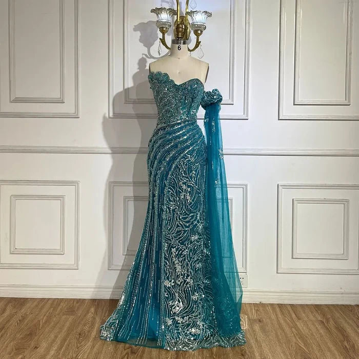 Luxury Beaded Scalloped Blue Evening Dress LA72600 2025 - SERENE HILL