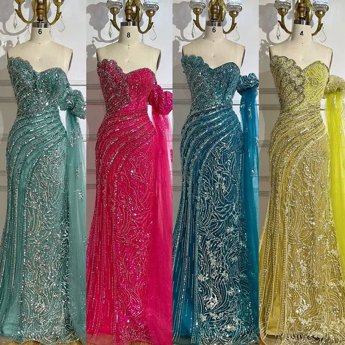 Luxury Beaded Scalloped Blue Evening Dress LA72600 2025 - SERENE HILL