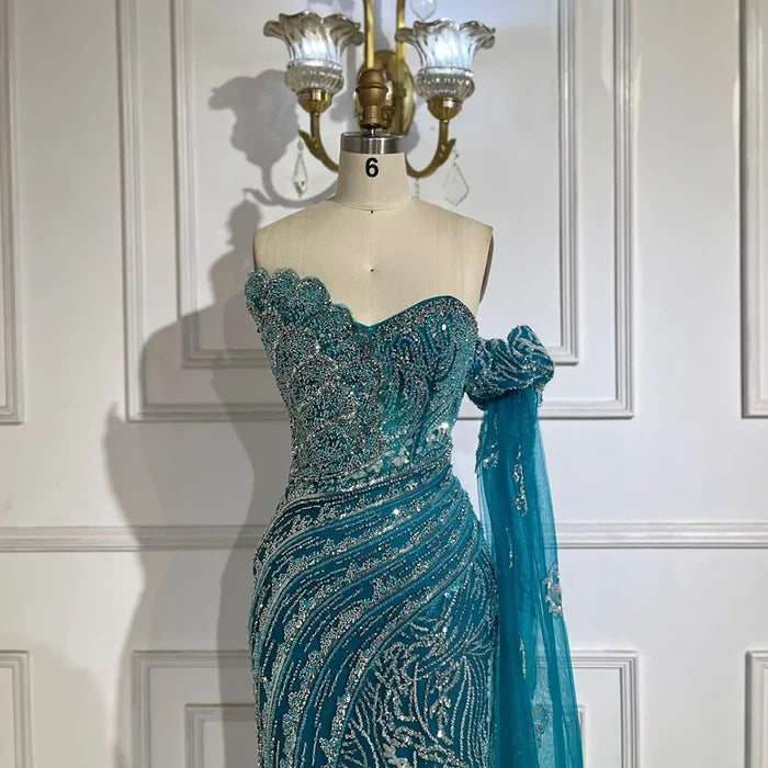 Luxury Beaded Scalloped Blue Evening Dress LA72600 2025 - SERENE HILL