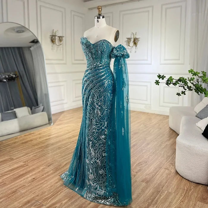 Luxury Beaded Scalloped Blue Evening Dress LA72600 2025 - SERENE HILL