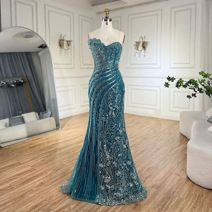 Luxury Beaded Scalloped Blue Evening Dress LA72600 2025 - SERENE HILL