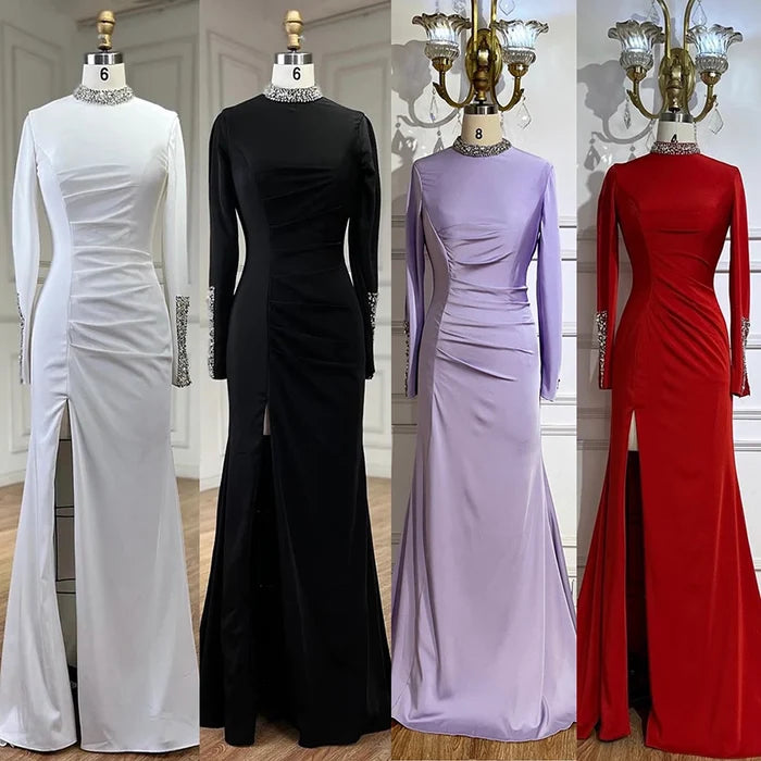 Luxury Black Satin Long Sleeves Mermaid Evening Dress LA72476 - SERENE HILL