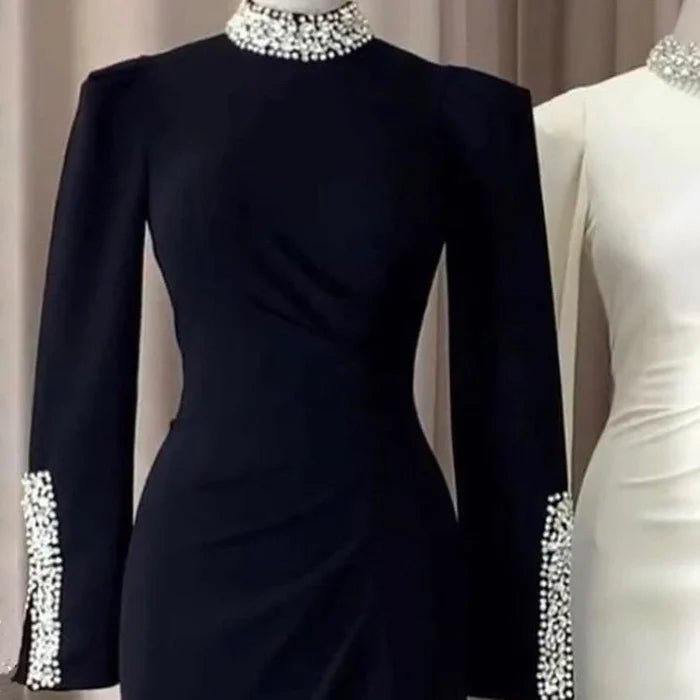 Luxury Black Satin Long Sleeves Mermaid Evening Dress LA72476 - SERENE HILL