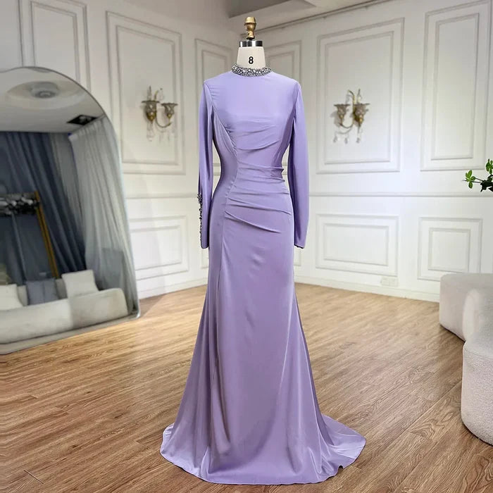 Luxury Black Satin Long Sleeves Mermaid Evening Dress LA72476 - SERENE HILL