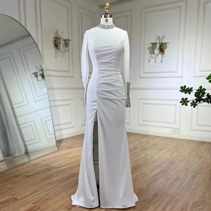 Luxury Black Satin Long Sleeves Mermaid Evening Dress LA72476 - SERENE HILL
