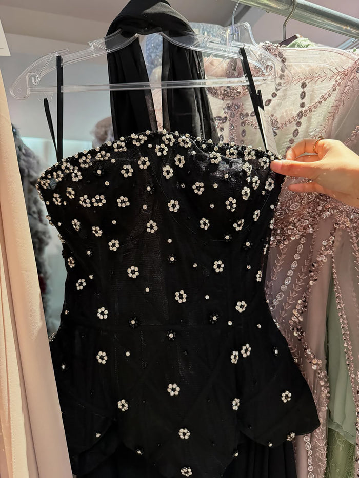 Luxury Black Strapless Beaded Peplum A-Line Evening Dress LA72915B SERENE HILL