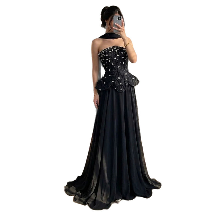 Luxury Black Strapless Beaded Peplum A-Line Evening Dress LA72915B SERENE HILL