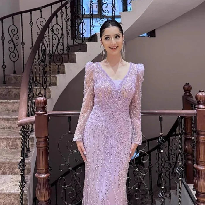 Luxury Blue Arabic Mermaid Beaded Evening Dress LA71931 - SERENE HILL