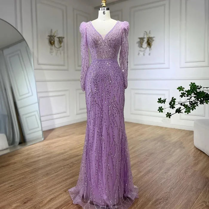 Luxury Blue Arabic Mermaid Beaded Evening Dress LA71931 - SERENE HILL
