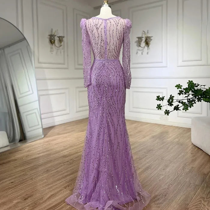 Luxury Blue Arabic Mermaid Beaded Evening Dress LA71931 - SERENE HILL