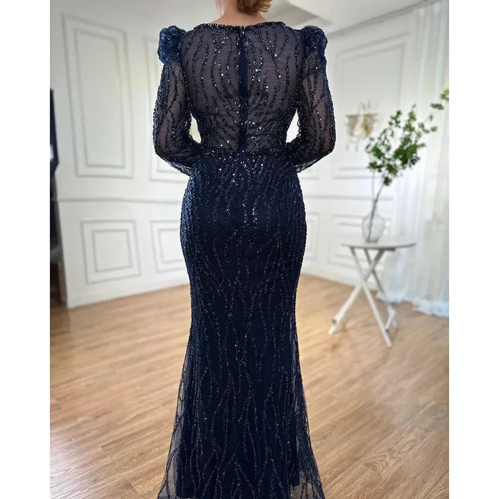 Luxury Blue Arabic Mermaid Beaded Evening Dress LA71931 - SERENE HILL