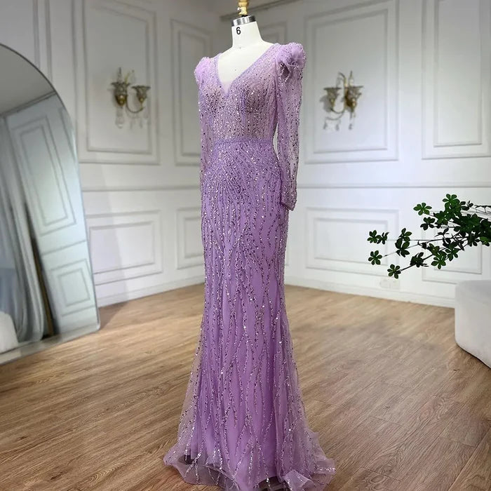 Luxury Blue Arabic Mermaid Beaded Evening Dress LA71931 - SERENE HILL