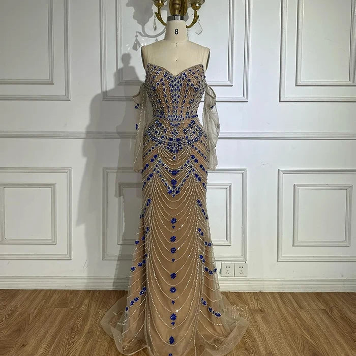 Luxury Blue Beaded Mermaid Evening Dress LA72858 - SERENE HILL