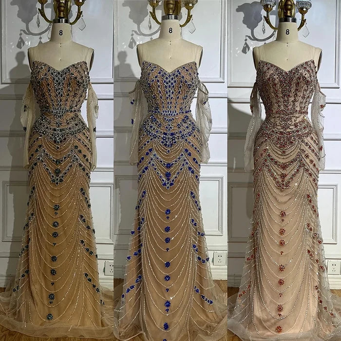 Luxury Blue Beaded Mermaid Evening Dress LA72858 - SERENE HILL