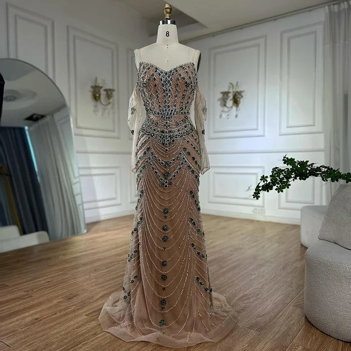 Luxury Blue Beaded Mermaid Evening Dress LA72858 - SERENE HILL