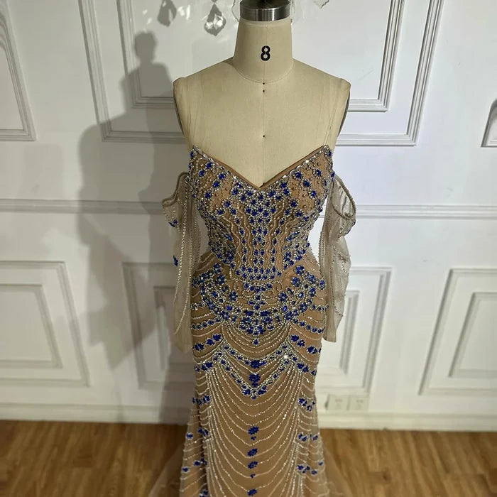 Luxury Blue Beaded Mermaid Evening Dress LA72858 - SERENE HILL