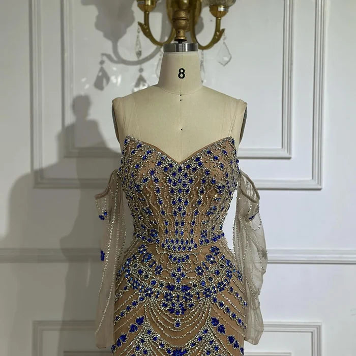 Luxury Blue Beaded Mermaid Evening Dress LA72858 - SERENE HILL