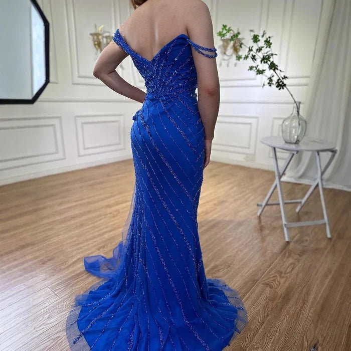 Luxury Blue Beaded Mermaid Evening Dress with Split LA71663 - SERENE HILL