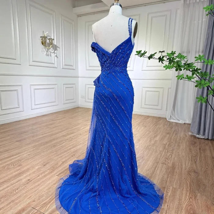 Luxury Blue Beaded Mermaid Evening Dress with Split LA71663 - SERENE HILL