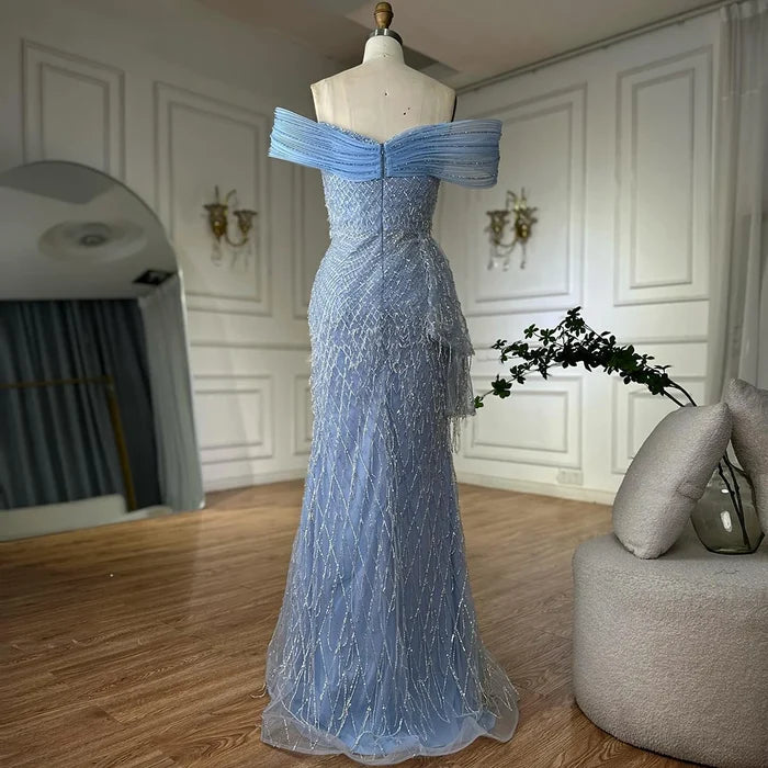 Luxury Blue Beaded Off-Shoulder Mermaid Evening Gown LA72867 - SERENE HILL