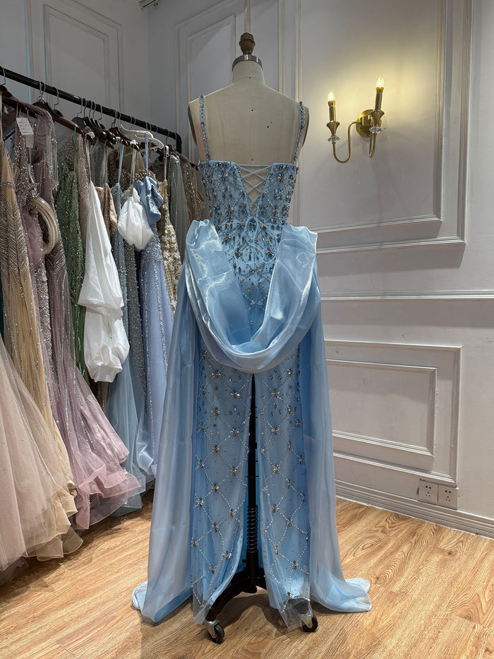 Luxury Blue Crystal Beaded Mermaid Dress With Overskirt LA73913 SERENE HILL