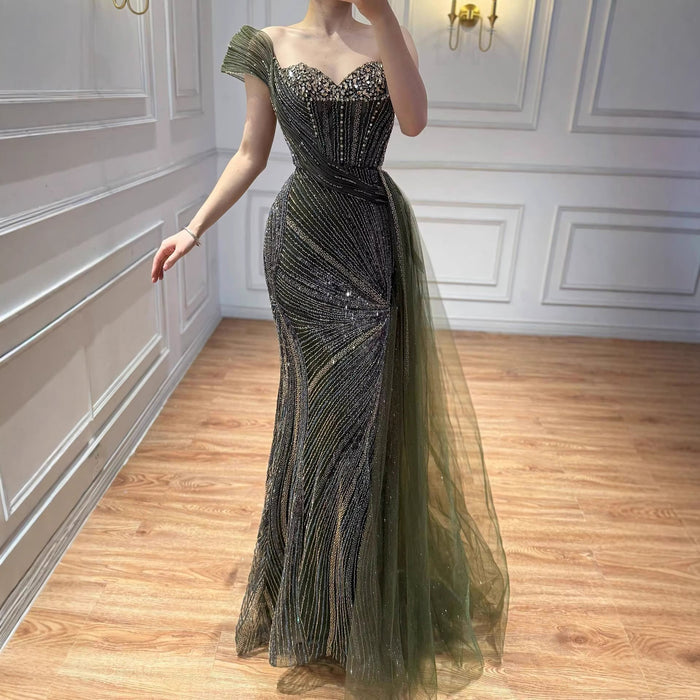 Luxury Blue Crystal Beaded One Shoulder Mermaid Evening Dress LA73425 - SERENE  HILL