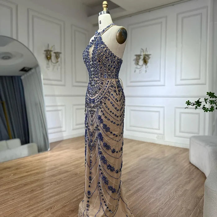 Luxury Blue Halter Crystal Beaded Evening Dress LA72760 - SERENE HILL