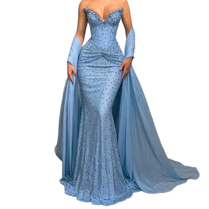 Luxury Blue Sweetheart Beaded Mermaid Evening Dress LA73886 SERENE HILL