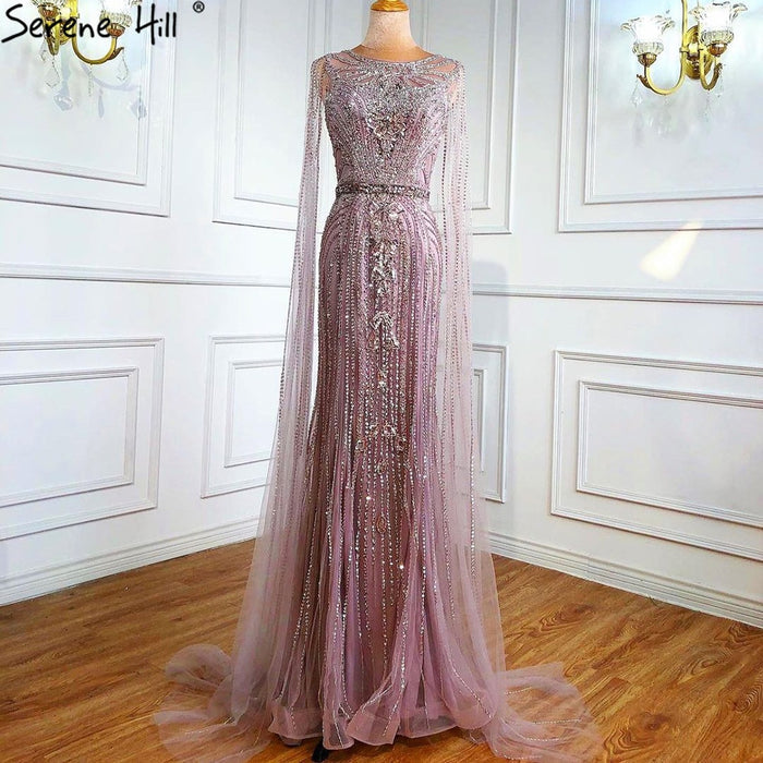 Luxury Brown Beaded Mermaid Evening Dress with Cape Sleeves LA70638 - SERENE HILL