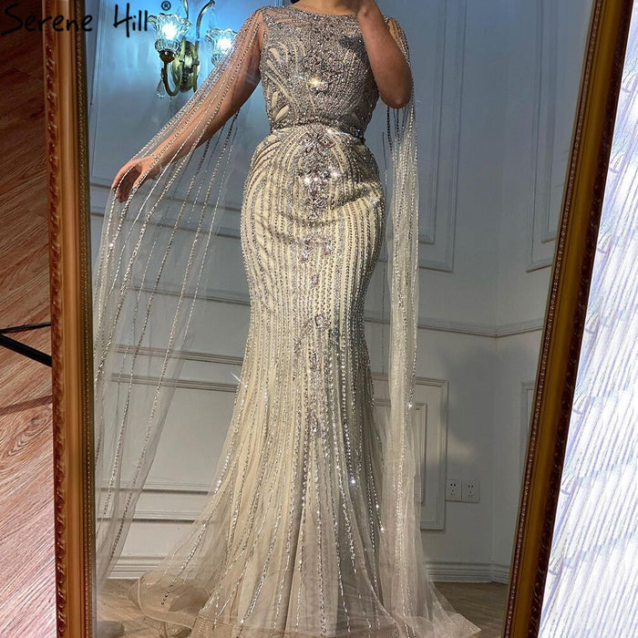 Luxury Brown Beaded Mermaid Evening Dress with Cape Sleeves LA70638 - SERENE HILL