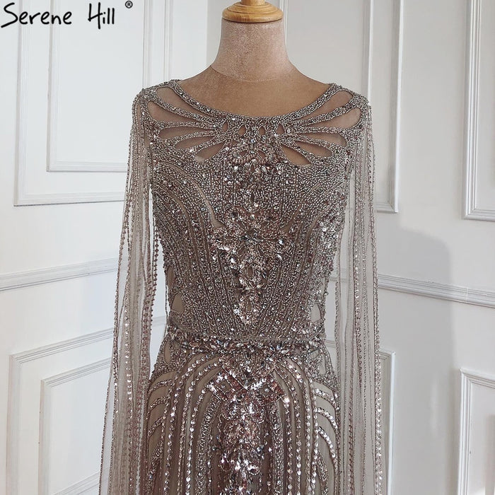 Luxury Brown Beaded Mermaid Evening Dress with Cape Sleeves LA70638 - SERENE HILL