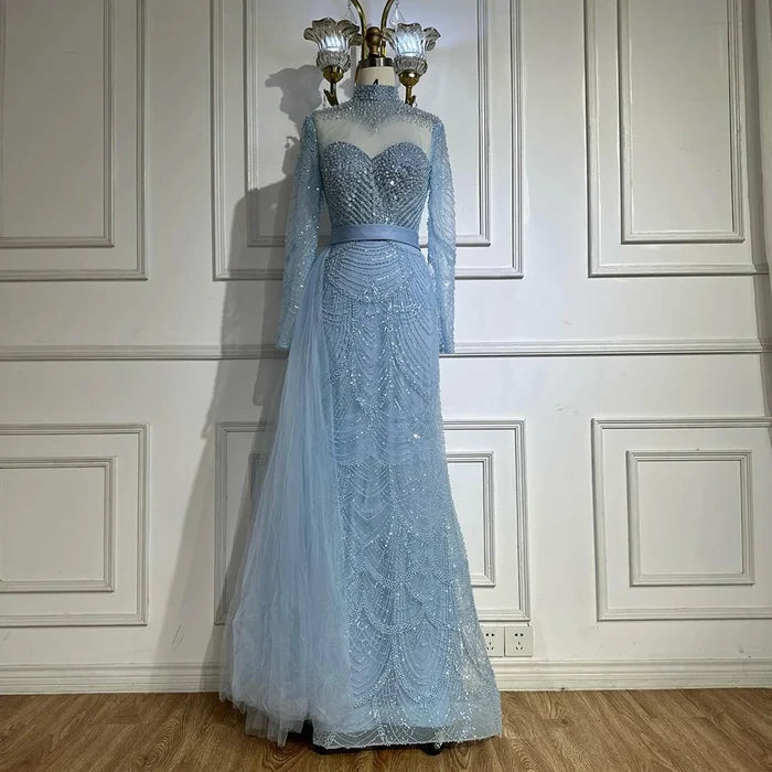 Luxury Brown Beaded Mermaid Evening Dress with Side Overskirt LA71913A - SERENE HILL