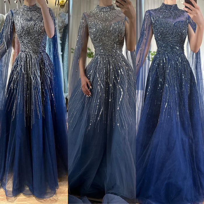 Luxury Caramel Beaded Lace A Line Evening Dress With Cape Sleeves LA72386 - SERENE  HILL