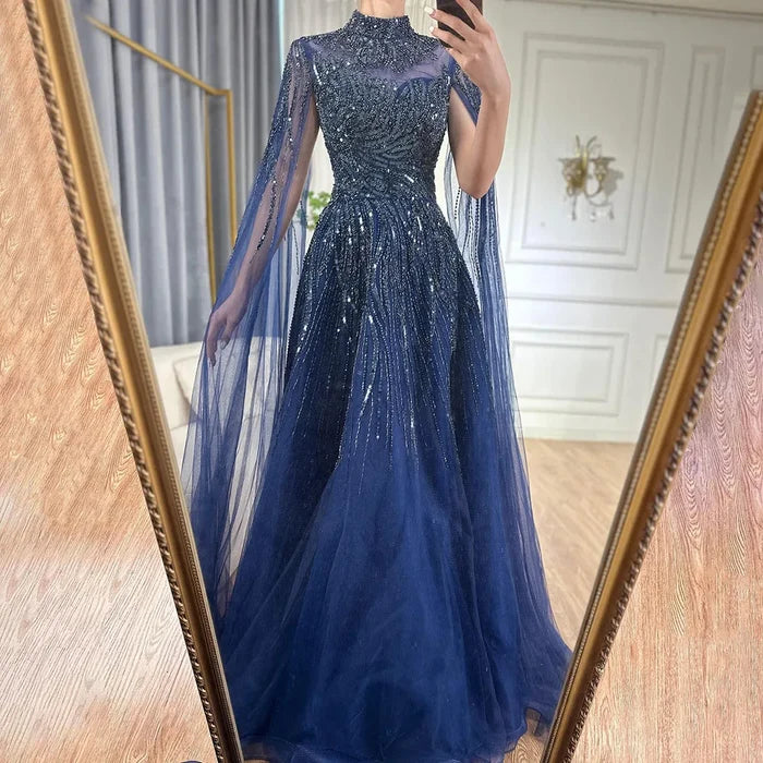 Serene Hill Caramel Luxury Evening Dresses with Cape Sleeves A-Line Beaded Lace Gown For Women's Wedding Party 2025 LA72386 - SERENE HILL