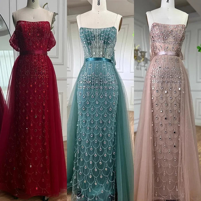 Luxury Caramel Beaded Mermaid Evening Dress with Overskirt LA71922 - SERENE HILL