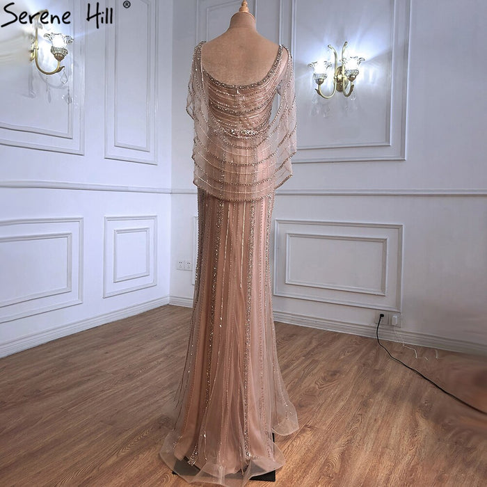 Luxury Champagne Dubai Mermaid Evening Dress with Cape LA70910 - SERENE HILL