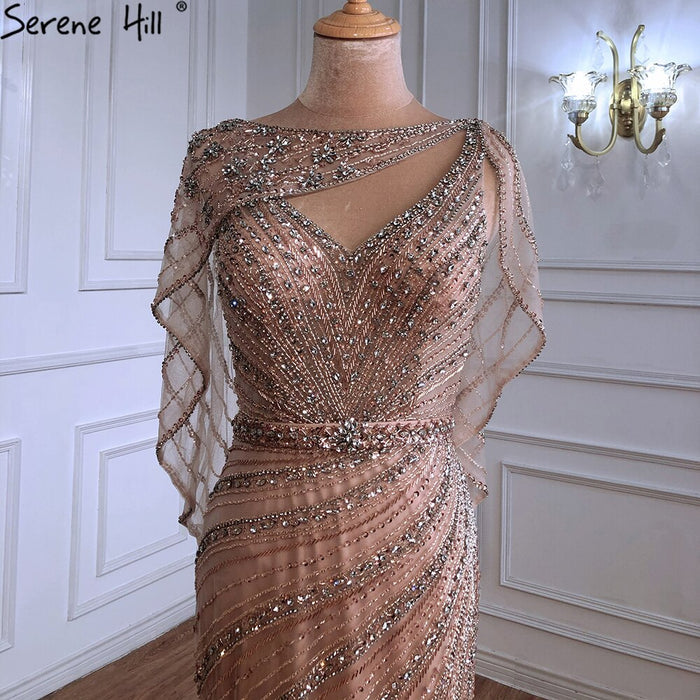 Luxury Champagne Dubai Mermaid Evening Dress with Cape LA70910 - SERENE HILL