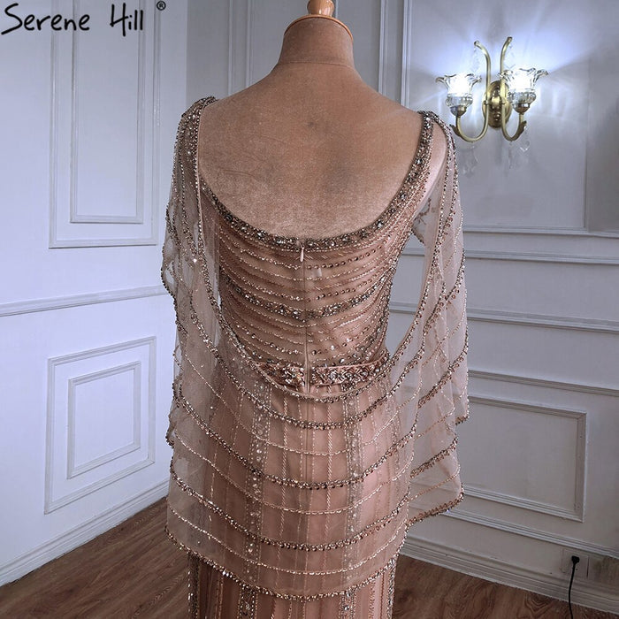 Luxury Champagne Dubai Mermaid Evening Dress with Cape LA70910 - SERENE HILL