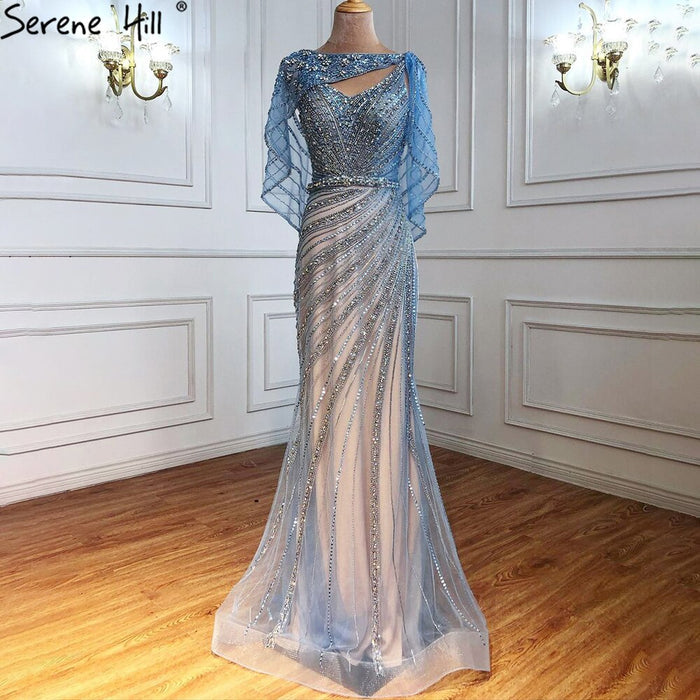Luxury Champagne Dubai Mermaid Evening Dress with Cape LA70910 - SERENE HILL