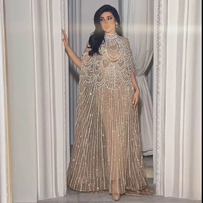 Luxury Champagne Kaftan Evening Gown Wedding Formal Dress LA72945 - SERENE HILL