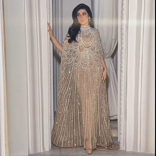 Luxury Champagne Kaftan Evening Gown Wedding Formal Dress LA72945 - SERENE HILL