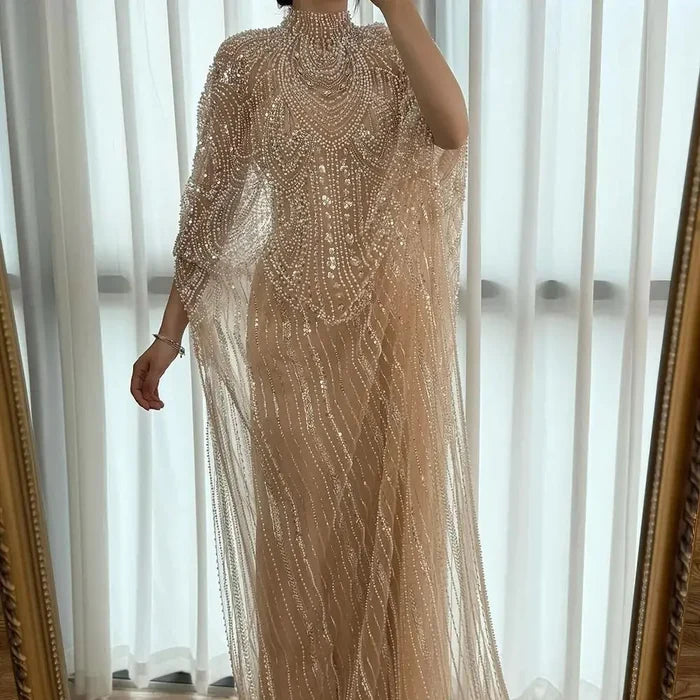Luxury Champagne Kaftan Evening Gown Wedding Formal Dress LA72945 - SERENE HILL
