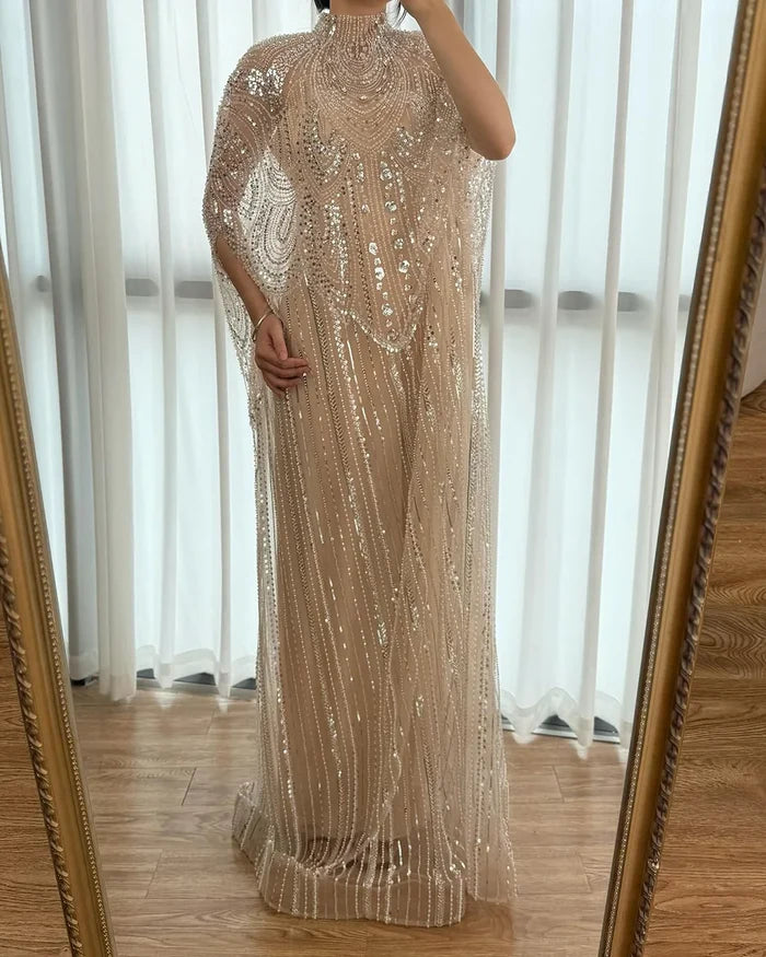 Luxury Champagne Kaftan Evening Gown Wedding Formal Dress LA72945 - SERENE HILL