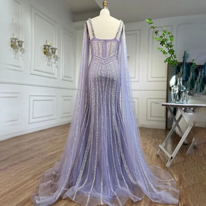 Luxury Crystal Yellow Evening Dress with Cape Sleeves LA72085 - SERENE HILL