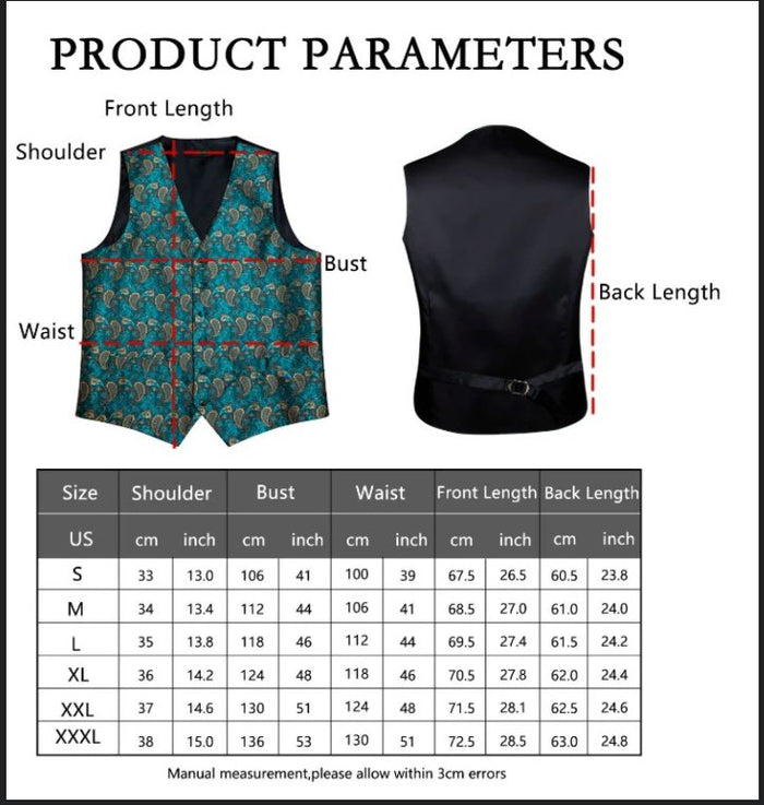 Luxury Dark Red Black Paisley Silk Men's Vest Hanky Cufflinks Tie Set Waistcoat Suit Set- MJ-0150 - SimonVon Shop