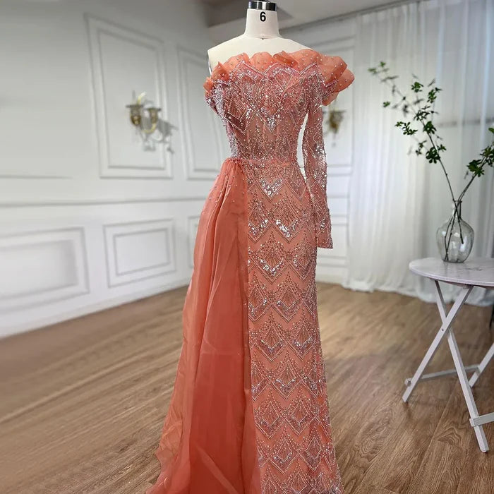 Luxury Designer Pearls Beaded One-Shoulder Evening Dress LA71649 - SERENE HILL