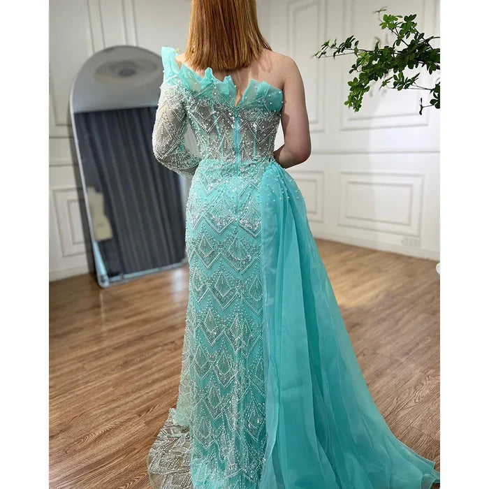 Luxury Designer Pearls Beaded One-Shoulder Evening Dress LA71649 - SERENE HILL