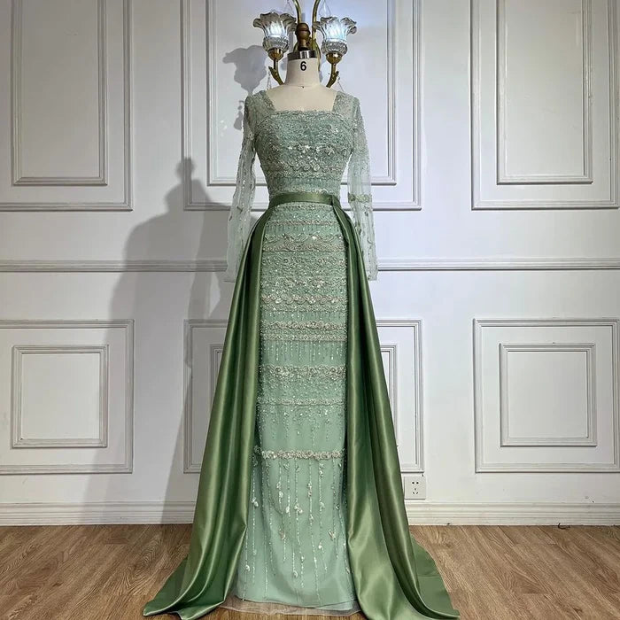 Luxury Dubai Arabic Sage Green Mermaid Evening Dress Gowns for Party LA72126A - SERENE HILL
